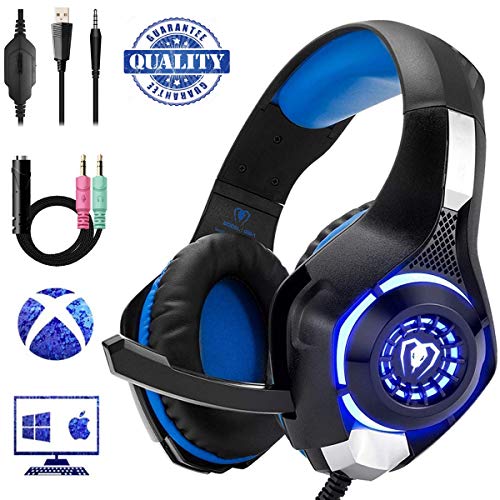 Preisvergleich Produktbild Lychee Gaming-Kopfhörer, faltbar, mit Mikrofon, Gaming PS4, Surround Sound mit Ohrenschutz, Geräuschunterdrückung, mit LED-Licht und Controller, 3,5 mm Klinke, für PS4, Xbox One, PC