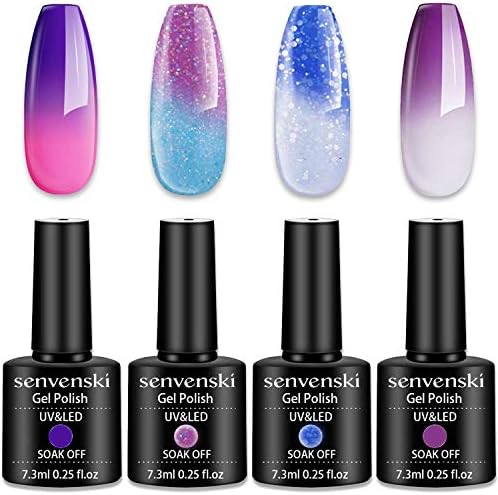 Senvenski Color Changing Gel Nail Polish Purple Blue Glitter Fall Autumn Halloween Christmas Kit Chameleon Soak Off UV LED Temperature Art Manicure Kit Varnish (WB020)