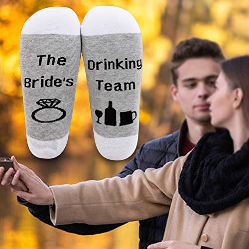 Levlo Groom Bride Bachelor Party Socks Wedding Inspired Gifts The Groom's/Bride's Drinking Team Socks Wedding Eve Groomsman Socks Gifts (2 Pairs/Set- Mid Calf-Bride) #TOP4
