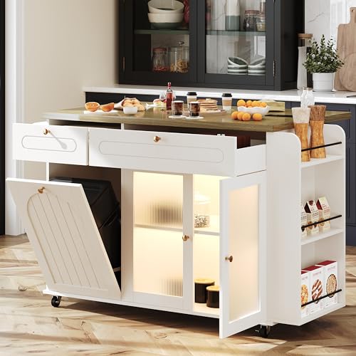 COCO DESIGN 58" Rolling Kitchen Island with Drop Leaf and