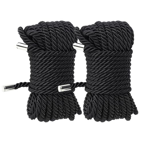 2Pcs Long Rope Silk Rope - Soft Satin Braided Twisted Ropes for Multipurpose 32 Feet 8mm Black