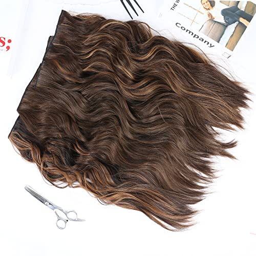Hair Extensions Balayage Dark Brown To Chestnut Brown 20 Inch Wavy Hair Extensions Invisible Hairpiece Wire Extensions With Fish Line For Women #TOP1