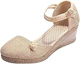 Espadrille Femme Mode Sandales CompensãEs Talon Plateforme Laniã¨Re Cheville Chic Boucle Sandale Elegantes Talons Hauts Chaussures Beige 34 Eu