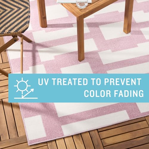 Tommy Bahama Isla Coastal Geo Indoor Outdoor Area Rug, Geometric Modern Design, UV Fade Resistant, Purple/Ivory, 5'2"x7'2"