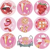 Jakener 8 Stück Pink Disco Diamond Painting Untersetzer Mit Halter, Diamant Tassenuntersetzer, Diamond Painting Erwachsene zum Basteln,Untersetzer rutschfest für Anfänger, Erwachsene & Kinder