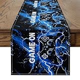 Feelyou Boys Gamer Table Runner 13' x 72' Gaming Kitchen Dining Table Decor for Home Party for Decor Game Living Room Dresser Scarfs Dresser Runners Gamepad Table Decor for Kitchen Dinning Blue Black