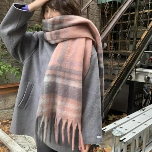 SECWL Écharpe d'hiver en Cachemire Doux et Multi-Styles, Longue écharpe Chaude à Pompon, châles épais en Mohair pour Femmes et Filles