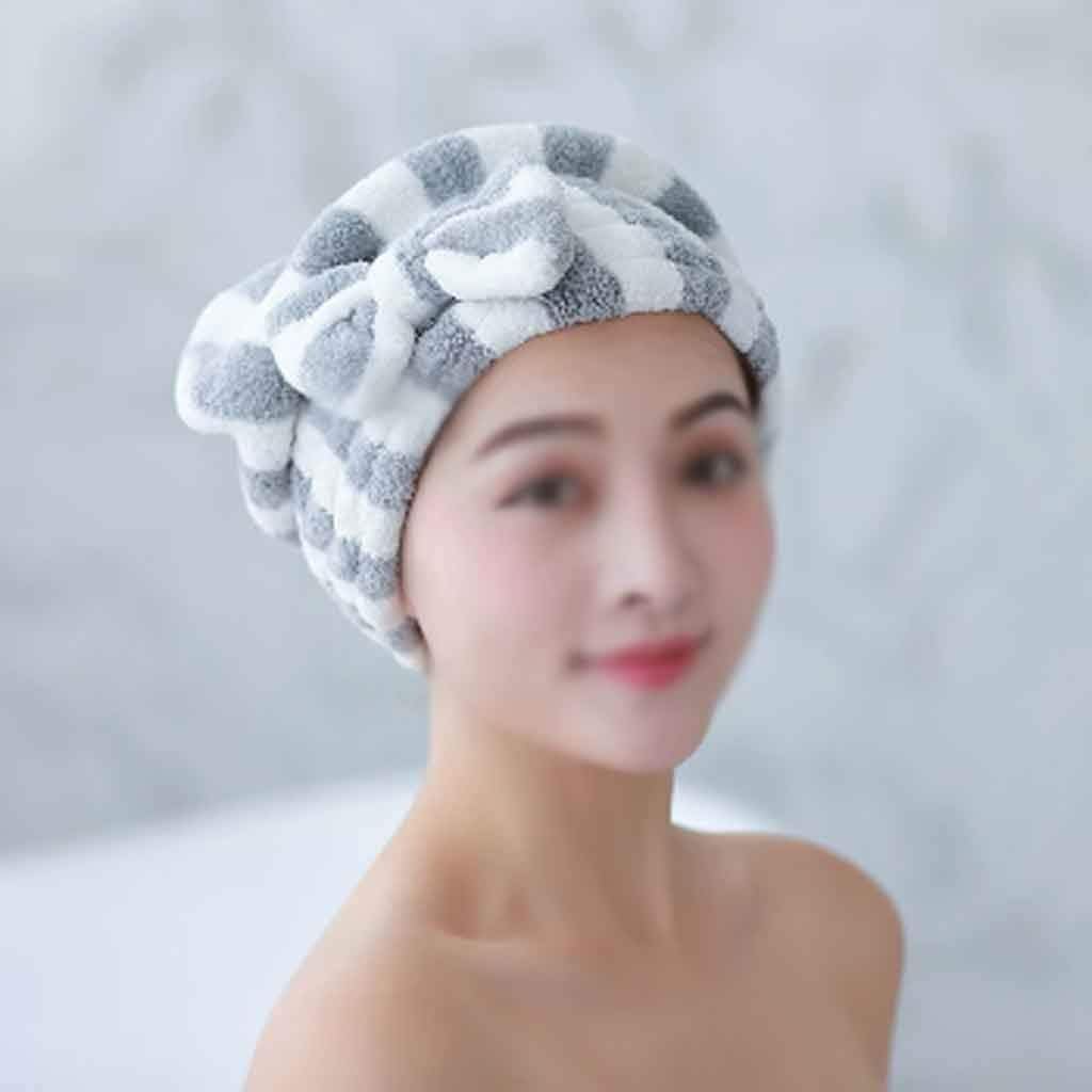Shower Caps Super Absorbent 1Pcs Dry Hair Towel with Bowknot Quick-Drying Cap for Women Coral Velvet Striped Pattern(Black-JoJo's Bizarre Adventure1)