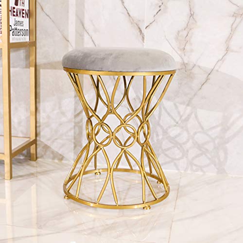 Ottoman rond en cuir avec pieds dorés comme repose-pieds design - 2