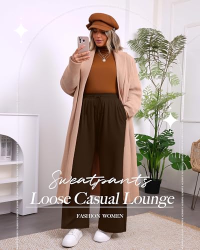 3 Pack Women's Plus Size Pants, Drawstring Wide Leg High Waist Sweatpants Loose Casual Lounge Pants with Pockets3