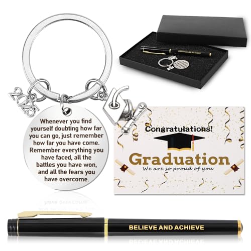Echehi Regalo di laurea per lei, regalo di laurea con portachiavi, penna, biglietto di congratulazioni, confezione regalo, regalo di laurea per liceo, università, laureato, classe regalo del 2024,