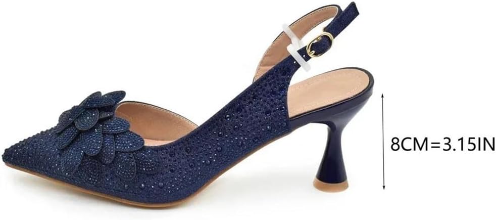 Women's Italian Wedding Heel and Bag Set Pointed Toe Rhinestone Pumps Party Shoes Matching Clutch Bride Reception Set