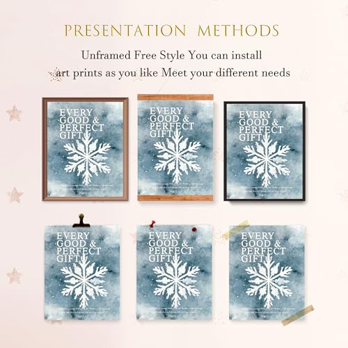 Image of LARTSFRO Christmas Winter Gifts Wall Art Decor Posters, Christmas Snowflakes Christian Room Bathroom Bedroom Dorm Wall Art Decor Aesthetic for College Teen Girls Gifts, Inspirational Bible Verses Winter Wall Decor, 10x8 Inch Set of 4 Pcs Christmas Pictures (UNFRAMED)