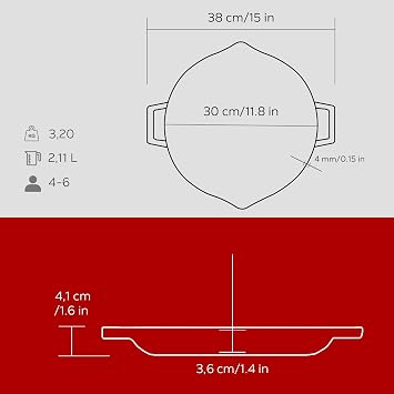 Lava Metal Casting Round Frying Pan with Metal Handle, 30cm, Red