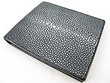PELGIO Genuine Polished Stingray Shagreen Skin Leather Bifold Wallet (Black)