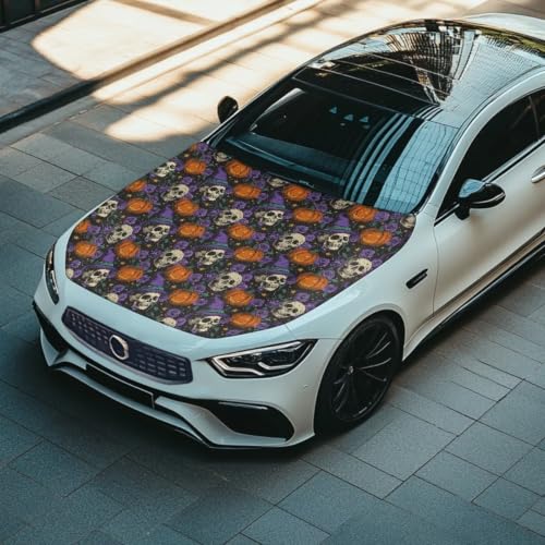 Image of Car Hood Cover Witch Hat Skull Print Car Hood Protector Waterproof Universal Automotive Exterior Accessories Halloween Decorations for Compact Vehicles Sedans Trucks SUVs Pickup (59x39 Inch)