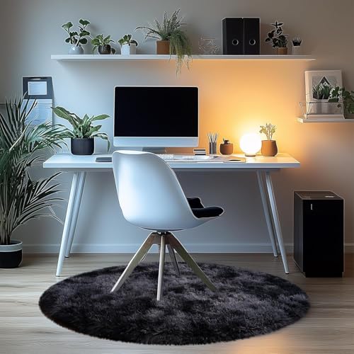 Image of Premium Round Shaggy Carpet Plain Fur Rugs for Hall and Drawing Room 7x7 Feet Microfiber & Polyster Modern Interior Floor Mat Dark Grey
