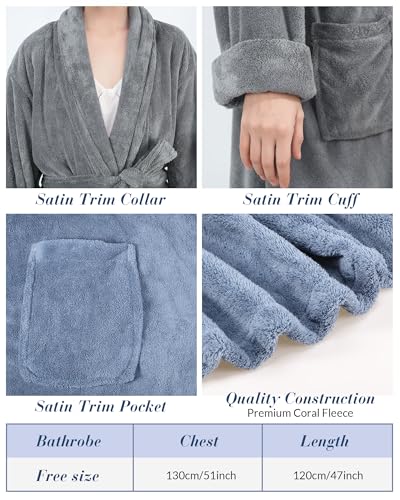 3 Pcs Warm Coral Fleece Bath Robes 3 Solid Color Soft Robe Soft Women Men's Bathrobes Unisex Spa Fuzzy Night Robe with Pockets, Generously Sized3
