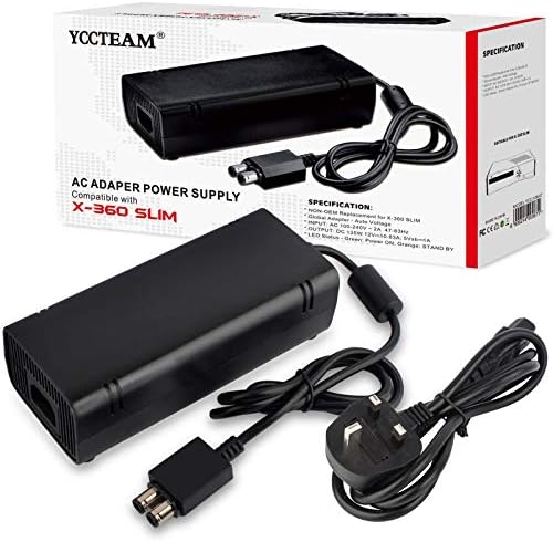 YCCTEAM Xbox 360 Slim Power Supply Brick,AC Adapter Power Cable Replacement Kit for Xbox 360 Slim 360 S Auto Voltage100-240V