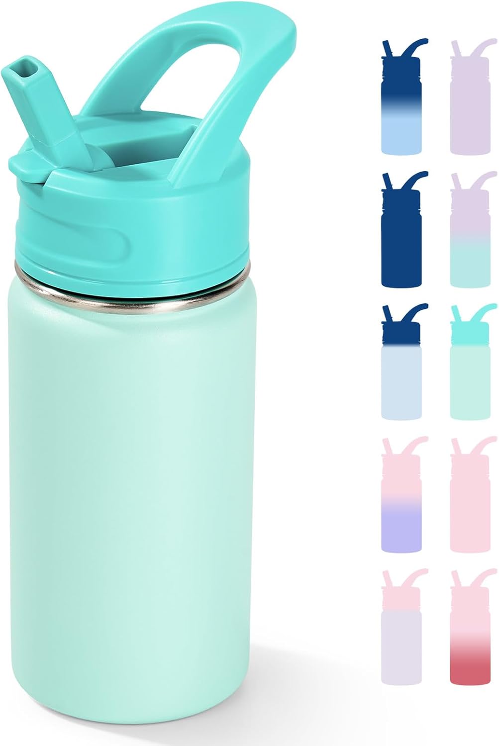 12oz Kids Water Bottle for School, Toddler Bottles with Straws, Stainless Steel Vacuum Insulated Water Bottle for Boys&Girls, Leak-Proof, BPA-Free, Serenity