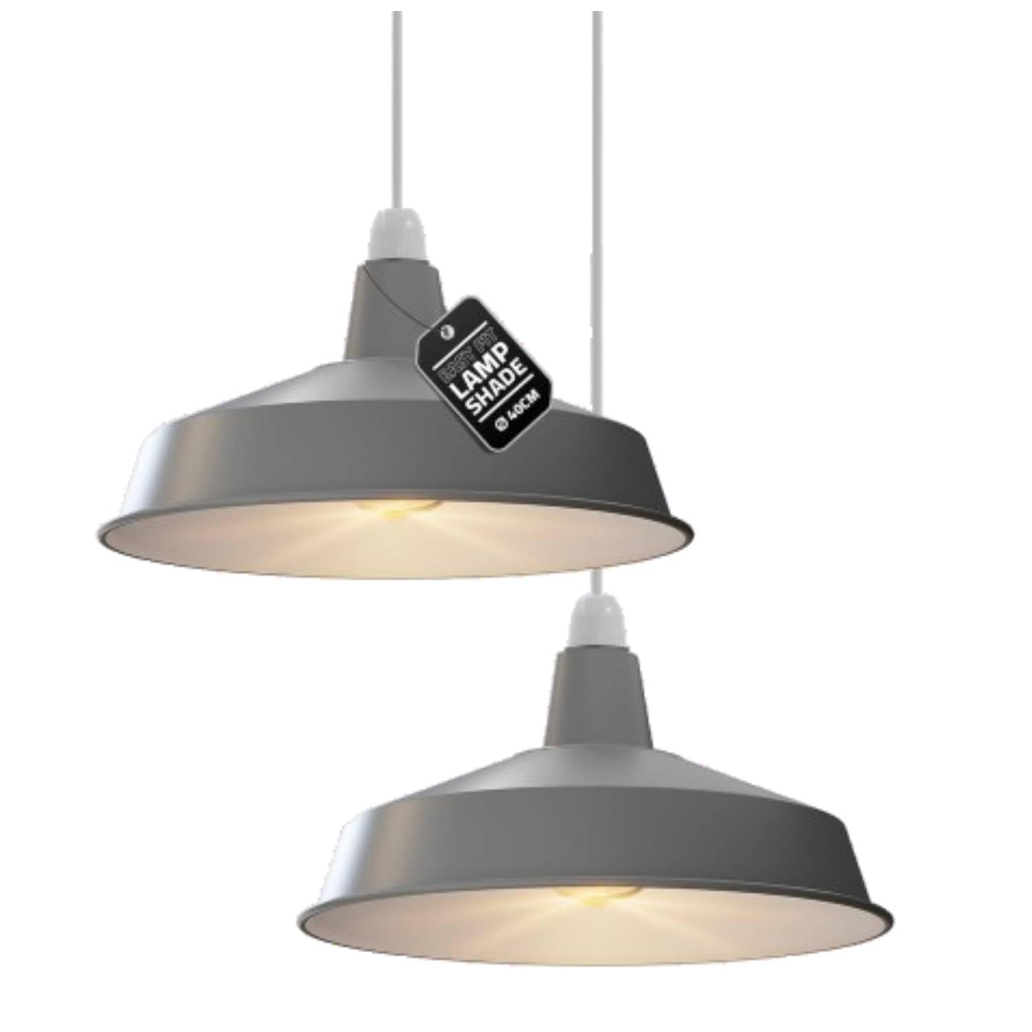 DC VOLTAGE Set of 2 Modern Ceiling Pendant Light Shade Grey Pendant Lights Ceiling Light Shade 40cm Metal Lamp Shade Ceiling Light Shade Light Industrial Style Light for Indoor Pendant Light Shade
