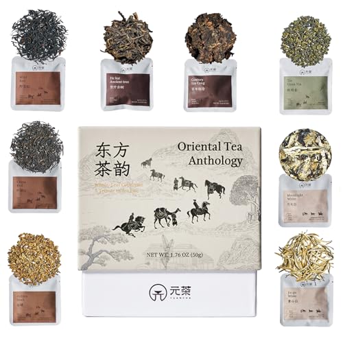 Chinese Loose Leaf Tea Sampler for Beginners & Tea Lovers, 8 Varieties of Handpicked Black, White, Oolong & Pu erh, Whole Leaf Tea Tasting Set with Clear Flavor Profiles