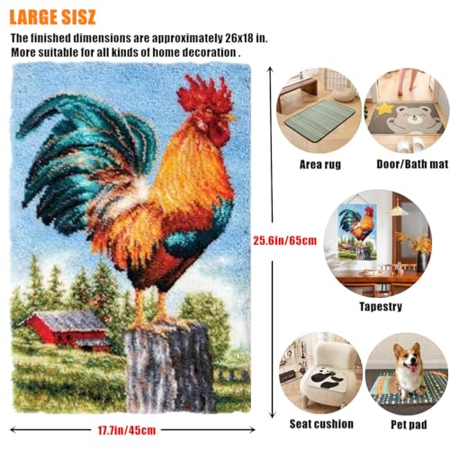 Image of EMISTEM Latch Hook Kits for Adults, Punch Needle Kit for Door Mat, DIY Large Size Tapestry, Crafts Arts Rug for Home Decoration Festival Gift (23.6 inch X 15.8 inch Big Cock)