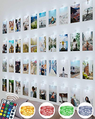 Litogo - Cadena de luces con clip de fotos regulable (100 LED, 10 m, impermeable, con 60 clips con pilas de alambre Cooper, cadena para colgar marcos de fotos para dormitorio, boda, fiesta de Navidad