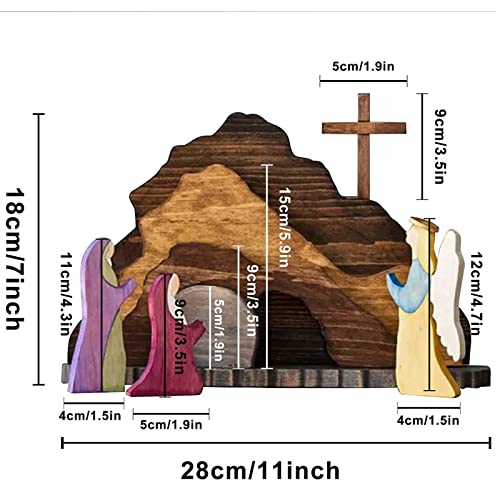 Decoração de madeira de cena de Páscoa, conjunto de cena de ressurreição de Páscoa 2022, decorações