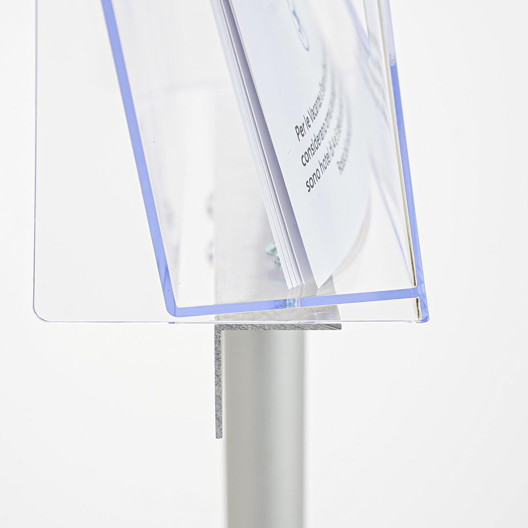 Danieli - Porta Depliant da Terra in Acrilico Trasparente A4 con 1 tasca, per Riviste e Brochure. Porta Volantini Resistente da Utilizzare come Espositore per Ufficio e Negozi. (Alluminio Silver)