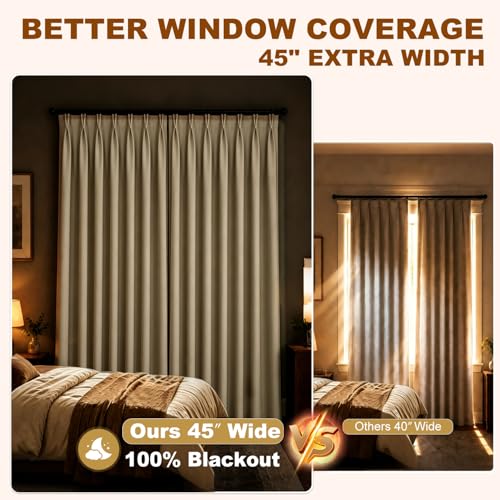 Oatmeal Pinch Pleated Blackout Linen 108 Inch Bedroom Curtains by Lirien - Used condition - Image 3