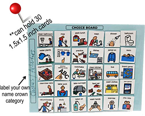 Smile4Autsim Dry Erase Visual Activity Reward Choice Laminated Board with 30 1/2" Hook Coin -Great for Loose Pcs Flash Cards. (Blue, 8x11 Sheet (1.5 inch Cards)) - Image 4