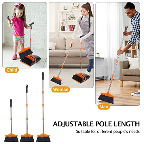 XXXFLOWER Großer Besen und Kehrschaufel-Set mit 138.4 cm langem Griff für drinnen und draußen, Zuhause, Küche, Bürozimmer, aufrecht stehender Besen und Kehrschaufel, Kombination (Schwarz und Orange) – Bild 5