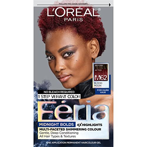 L'Oreal Paris Feria Midnight Bold Multi-Faceted Permanent Hair Dye, One-Step Hair Color Kit for Dark Hair, No Bleach Required, Blood Moon