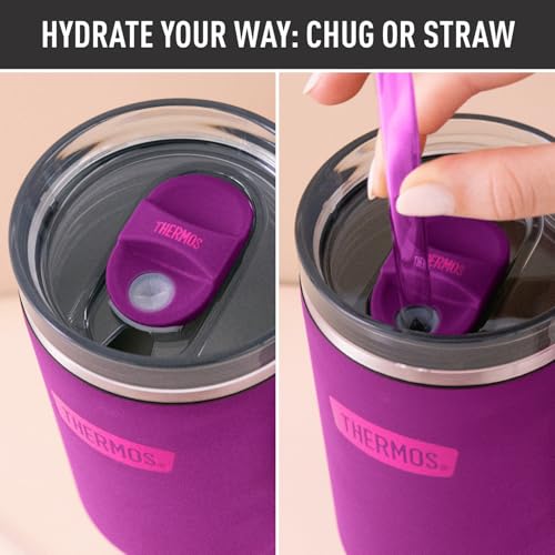Image of THERMOS Stainless Steel Cup Holder Mug - 40 Ounce, Plum - Insulated Tumbler with Lid and Straw, Plus Leak-Resistant Slide Lock