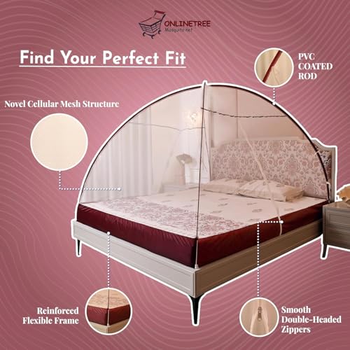 Image of Mosquito net for King Size Bed | Mosquito net Double Bed | Bed Queen Size Foldable Machardani | Polyester 30GSM Strong Net | PVC Coated Corrosion Resistant Steel Wire - Maroon