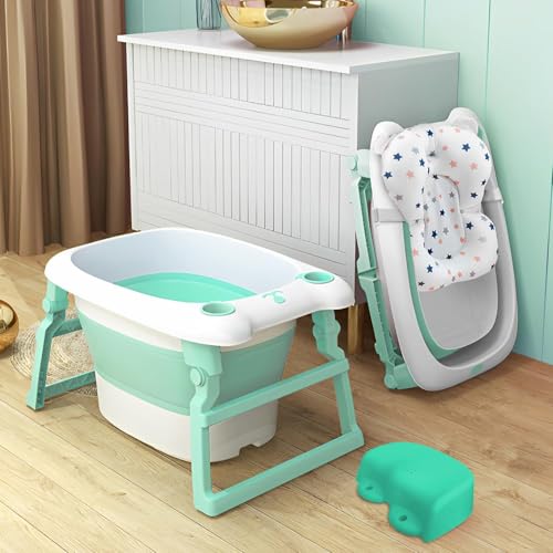 Image of StarAndDaisy Baby Bath tub for Infant & Toddler 0 to 5 Years, 2-in-1 Bathub for Kids, Foldable tub with Cushion & Bathing Chair for Boys & Girls, Fast Drainage & Space Saving Design -Green