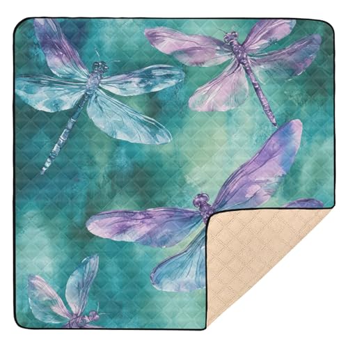 Kigai Watercolor Dragonflies Baby Play Mat for Floor and Playpen 50x50 inch Non-Slip Baby Activity Playmat Waterproof Foldable Crawling Mat for Infants Toddlers