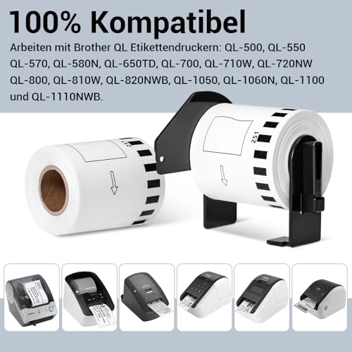 Doruimi 2 Rollen 62mm x 15,24m Endlosetiketten Kompatibel mit Brother DK-22251 DK22251 Selbstklebende Papier Etiketten for Brother QL-800, QL-810W, QL-820NWB Etikettiermaschinen, Rot/Schwarz auf Weiß