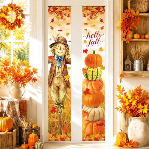 Image of Hello Fall Porch Decor Autumn Harvest Porch Door Banner Hanging Sign