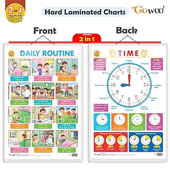 Buy 2 IN 1 DAILY ROUTINE AND TIME Educational chart with Big font and ...