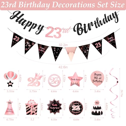 Image of 23rd Birthday Decorations for Women Rose Gold Pink Pre Strung Happy 23rd Birthday Banner and Hanging Swirls 23 Year Old Party Decorations Supplies