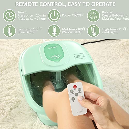 Acevivi Collapsible Foot Spa Bath Massager With Heat, Temperature Control, Bubbles, Pedicure Foot Soaker Tub With Pumice Stone And Foot File, Foot Soaking Bath Basin For Feet Relief(Aqua Green) #TOP1