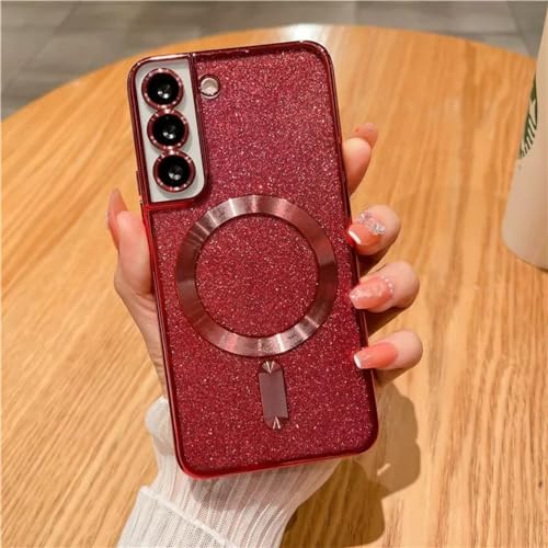 Coque Samsung S21 FE paillettes avec dos magnétique rouge pour le quotidien