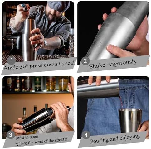 Boston Cocktail Shaker Set, 24 oz & 18 oz Premium 304 Steel Weighted Shaker Tins, Metal Martini Shaker for Bartending, Drink Shaker, Essential Bar Tools for Mixing Drinks（Shaker, Pourers, Jigger）