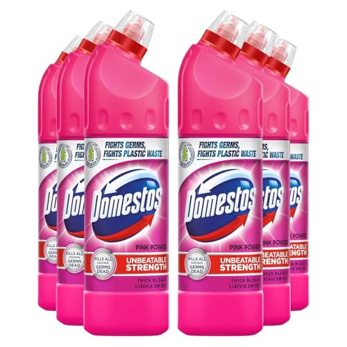 Domestos Thick Bleach Pink Power Multi-Purpose Disinfectant Anti-Bacterial Surface Cleaner Gel Limescale Remover for Toilet Bathroom and Kitchen 750ml Bulk Buy 6 Pack