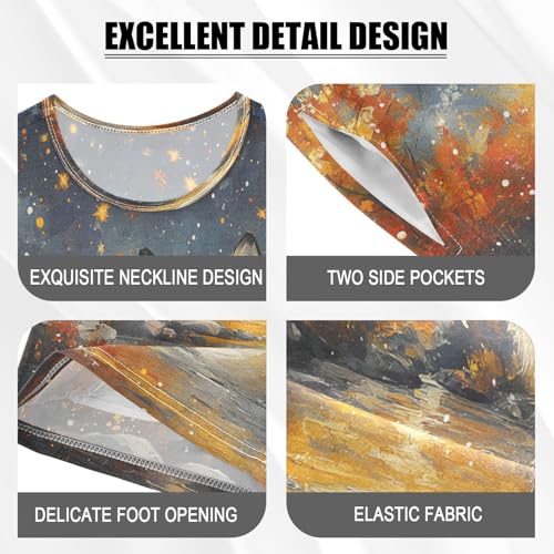 ALAZA Magic Fox Yellow Leaf Pajamas Set Short Sleeve Cotton Sleepwear Summer Pjs 2 Piece 5-14Y4