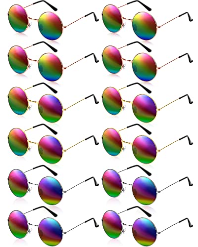 Xuhal Gay Pride Sunglasses LGBTQ Pride Glasses Retro Round Polarized Rainbow Sunglasses Classic Hippie Tinted Glasses