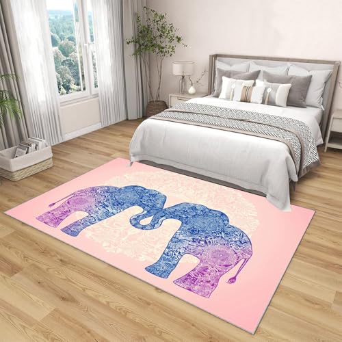 Tapis de décoration mandala éléphant rose finitions premium - 4