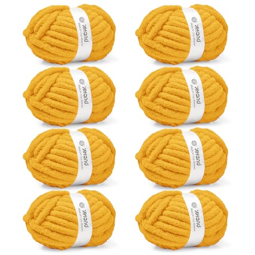 Inhand Honey Gold Chunky Chenille Yarn for Hand Knitting Thick Bulky Fall Decor Blanket Yarn for Crocheting Soft Fluffy Yarn for Autumn Crochet Gifts for Women/Beginners 8 Pack (29.5Yds/8.4oz Each)